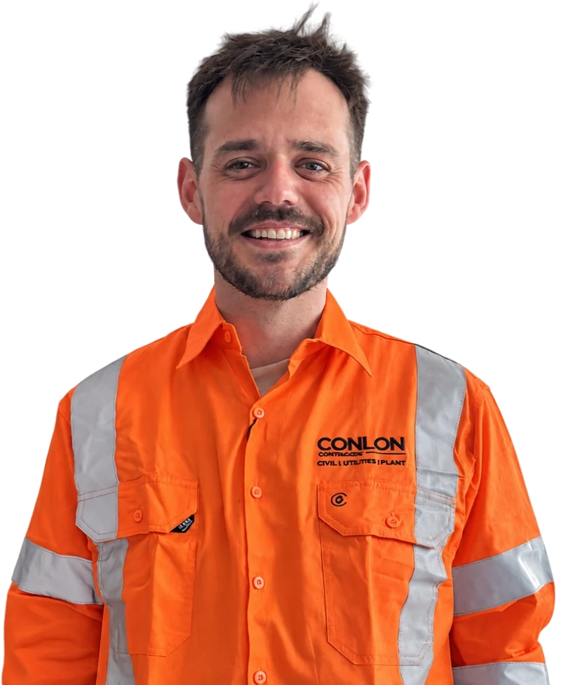 Conlon Contracting crew member in hi-vis PPE